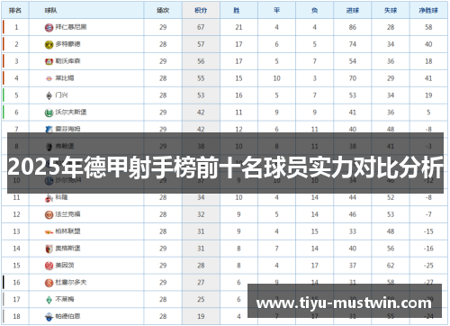 2025年德甲射手榜前十名球员实力对比分析